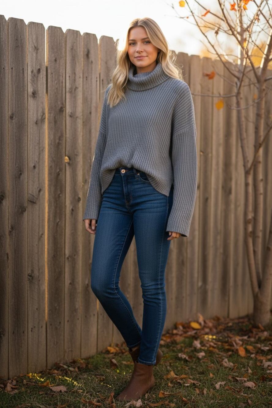 Abercrombie & Fitch Heather Gray Chunky Knit Cropped Turtleneck Sweater Size S